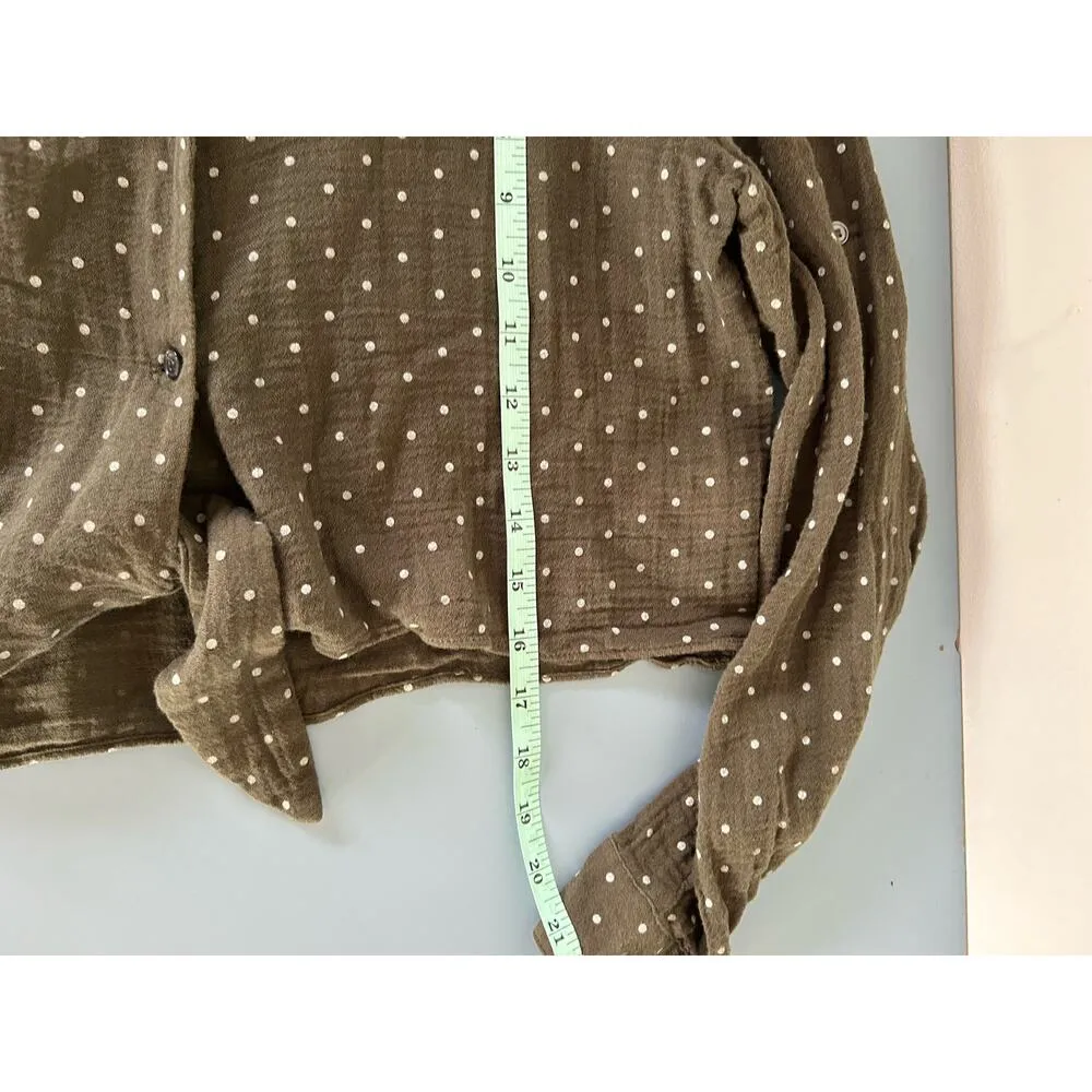 Reset by Jane womens green polka dot blouse size S button up tie front long slee - Image 7