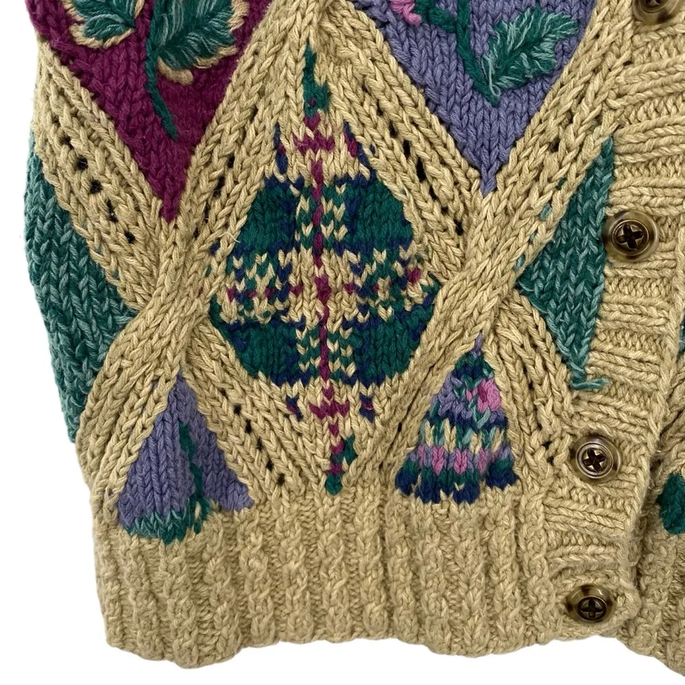 Vintage Cottagecore Grandma Knit Vest Robert Scott Knitted By Hand Linen Cotton Size XL - Image 2