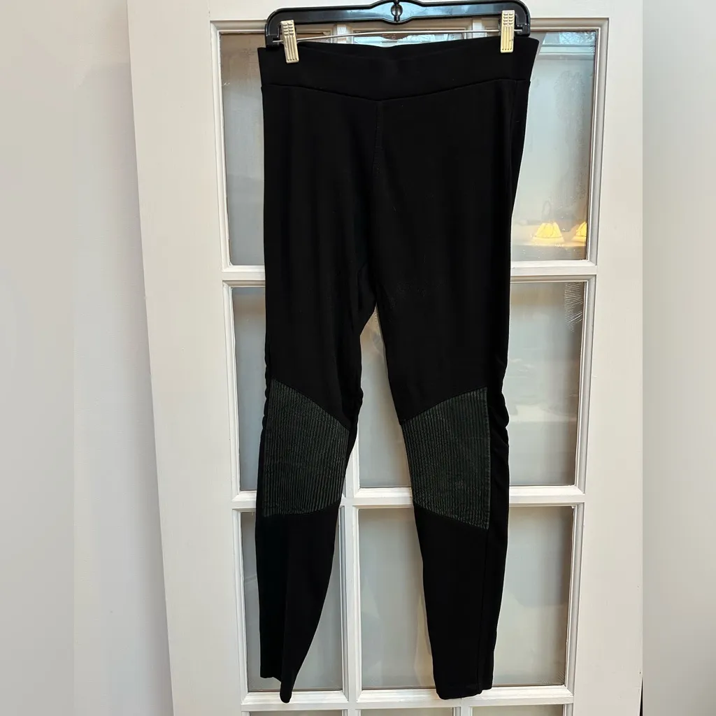 Vintage Neiman Marcus Ponte Black Moto Genuine Leather Insert Leggings Size S - Image 10