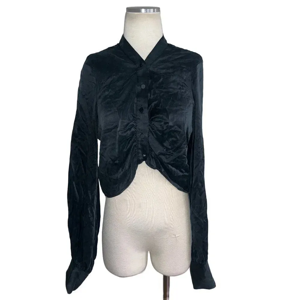 Auteur Silk Harri Top in Black XLarge New Womens Cropped Blouse Long Sleeves Size XL - Image 6
