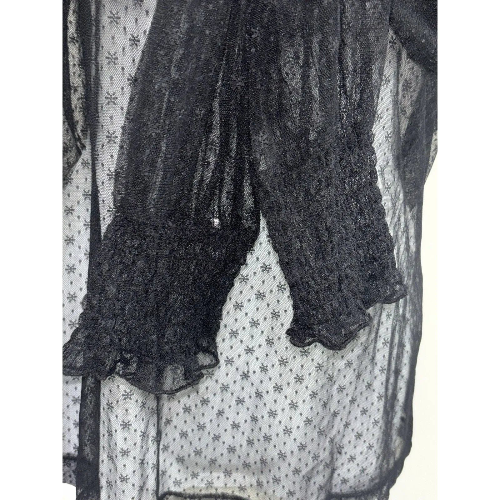 Bebe Black Mesh Sheer See Through Long Sleeve Mock Neck Floral Blouse Top Size L - Image 7