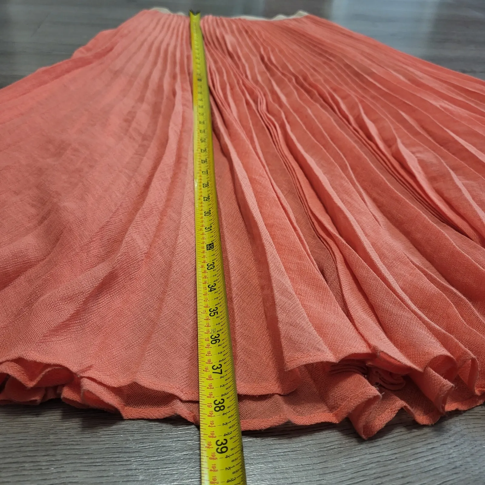 BCBGMAXAZRIA Coral Accordion Pleated Maxi Skirt Flowy Peach Elastic Waist Size S - Image 7