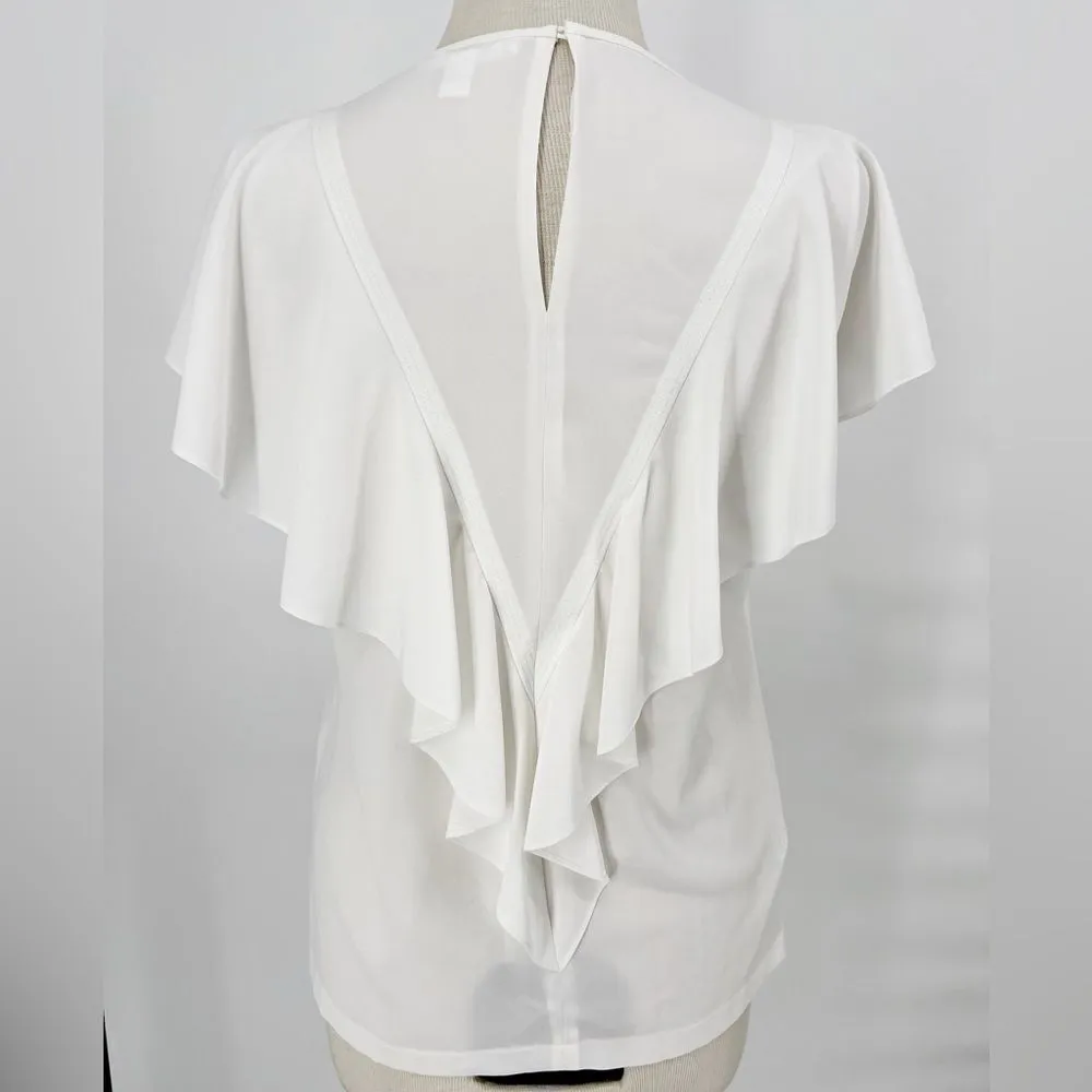 Hugo BOSS Damen White Ruffle Blouse Sz 4‎ - Image 4