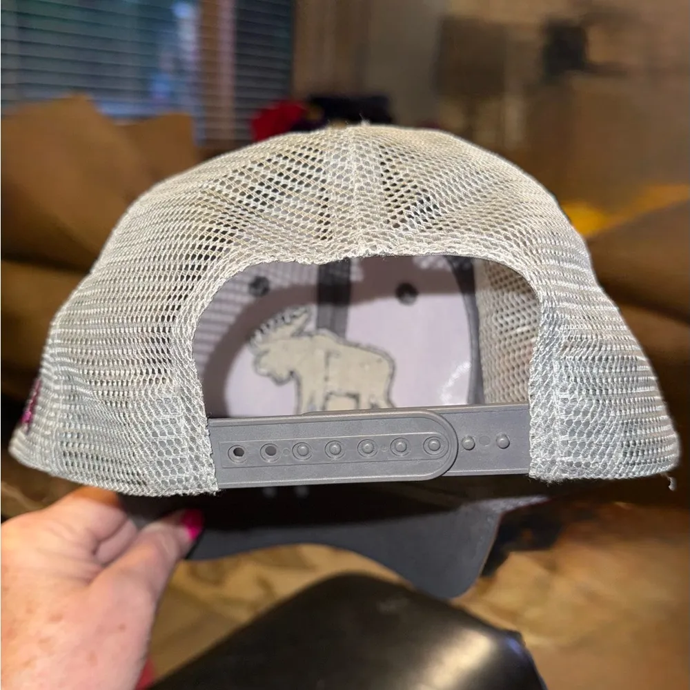 Alaska Moose design ACE USA Gray Mesh Trucker Hat Pink - Image 4