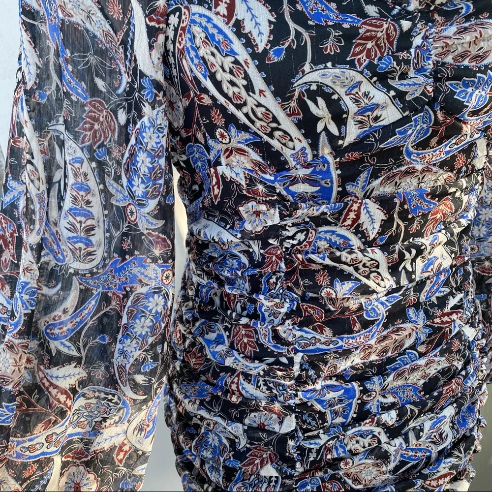 Zara Ruffled Paisley Print Bodycon Mini Dress - Image 4