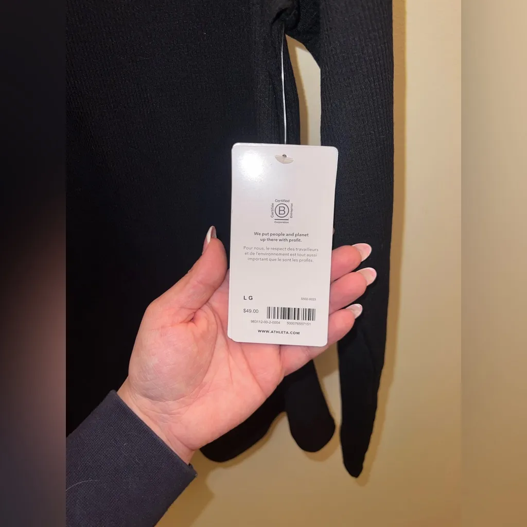 Athleta Wind Down Sleep Top Black Long Sleeve Ribbed NWT Large - Image 5