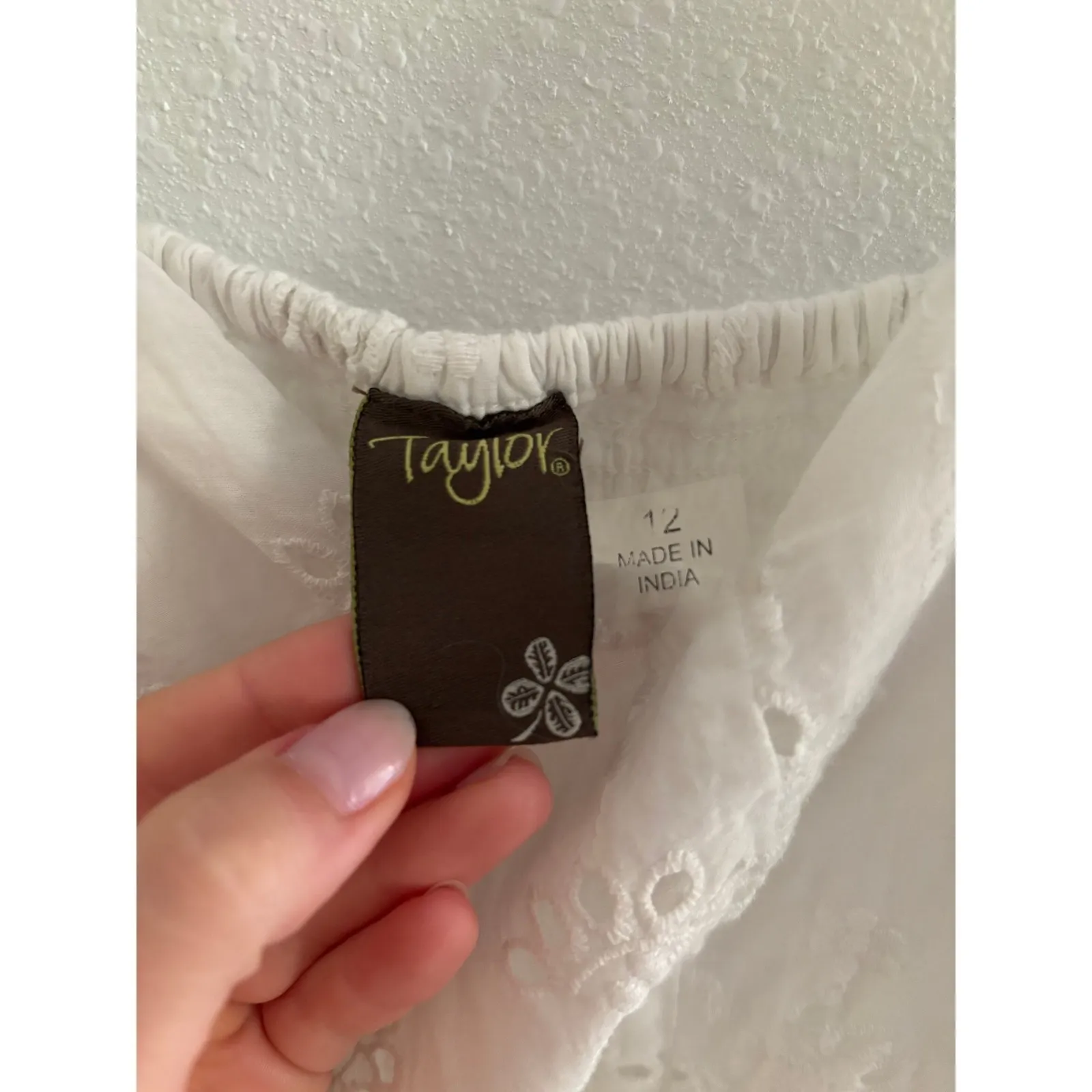 Taylor Dress Womens 12 White Midi Eyelet Tie Tiered Prairie Preppy Boho Coquette - Image 5