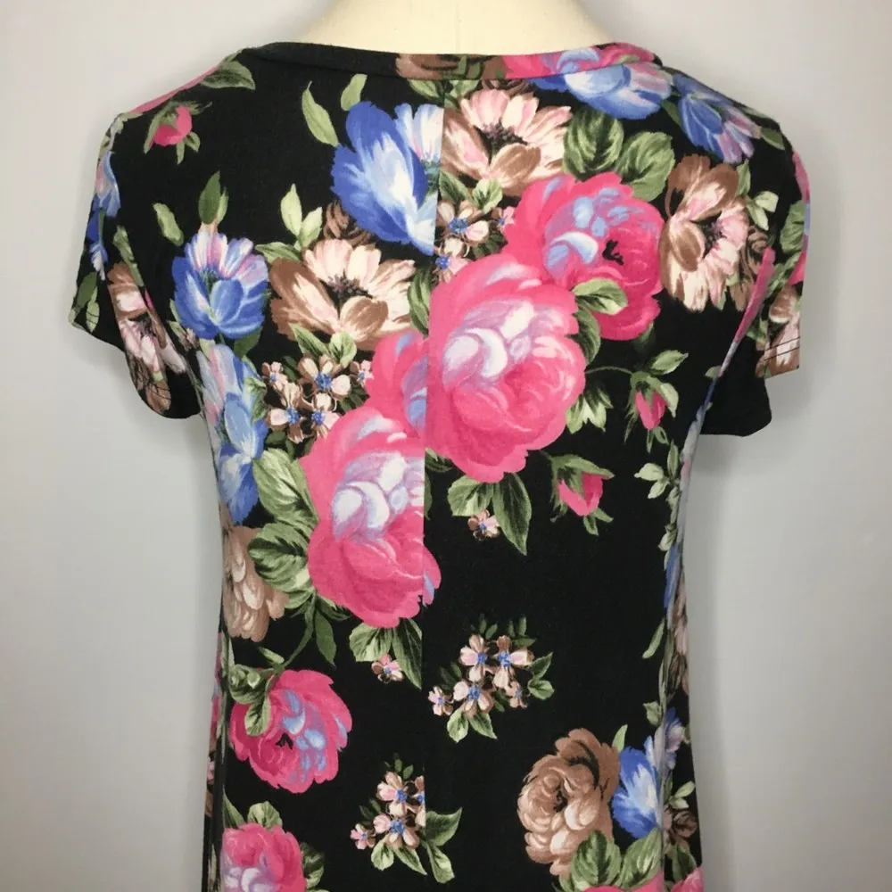 TEE FOR THE SOUL Black Pink Blue Floral Flowy Swing Dress Medium - Image 5