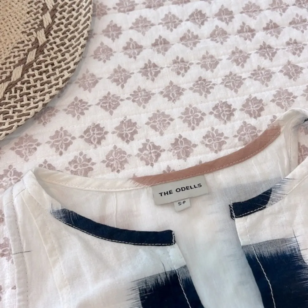 Anthropologie The Odells Yarn-Dyed Henley Shirt Dress Ikat Print Navy Small - Image 11