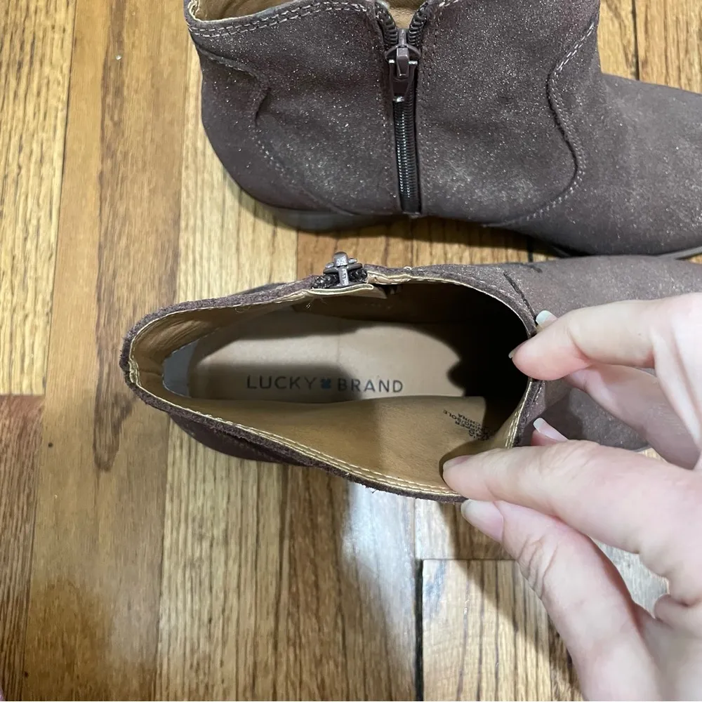 Lucky Brand Belia Leather Ankle Booties Boots Tobacco Distressed Metallic Size 9 - Image 12