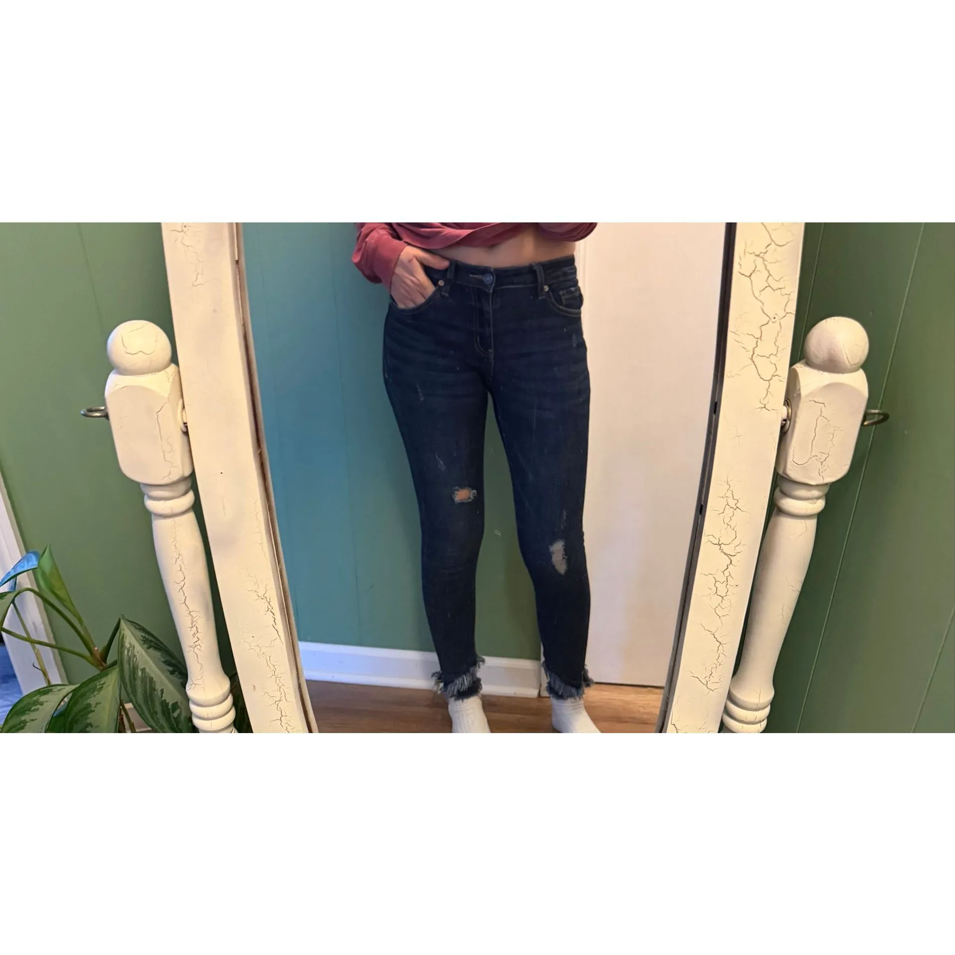 KanCan Women Skinny Jeans Size 3/25 Dark Wash Distressed Raw Hem - Image 10