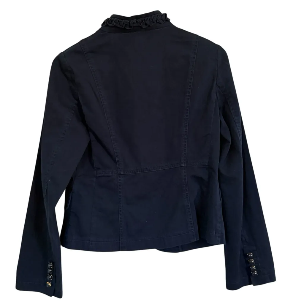 J. Crew Navy Blue Ruffle Front Blazer Jacket Women’s Size 8 - Image 3