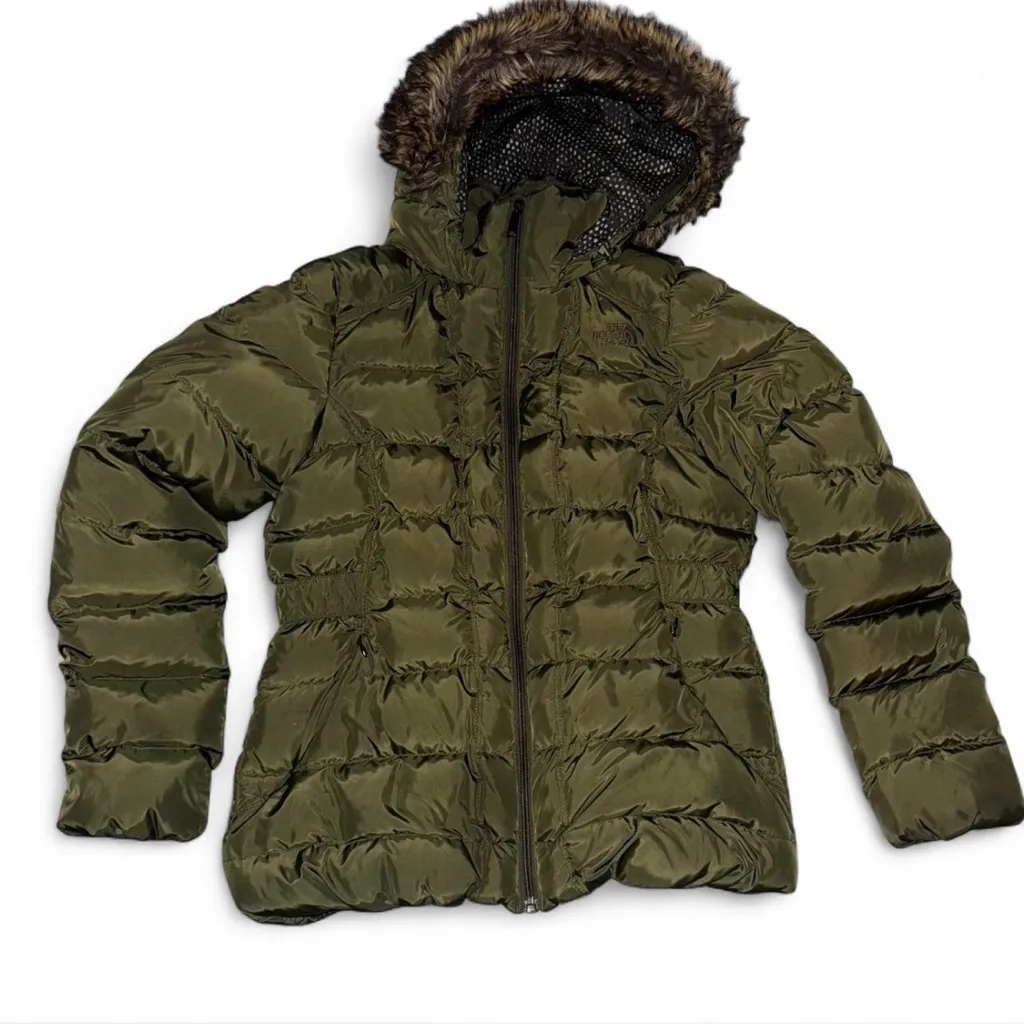 The North Face Olive Green Puffer Jacket • Faux Fur Hood • Winter Coat - Image 5