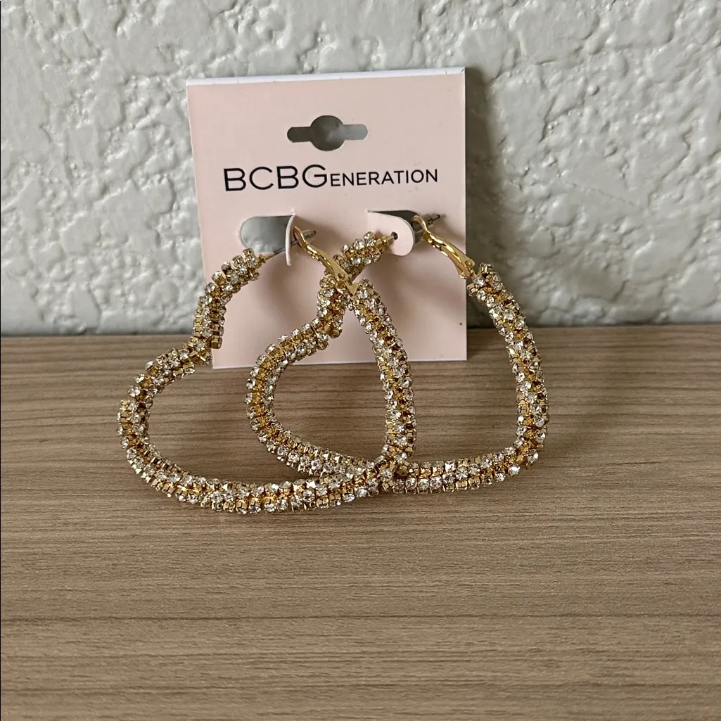 BCBGeneration Sparkling Gold Heart Earrings - Image 4