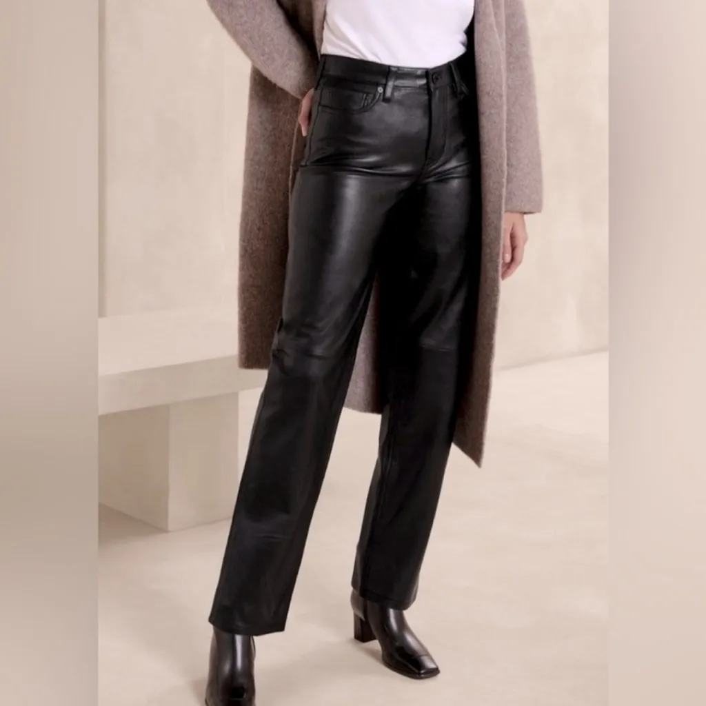 Banana Republic high-rise straight leg lamb leather pant size 27 - Image 2