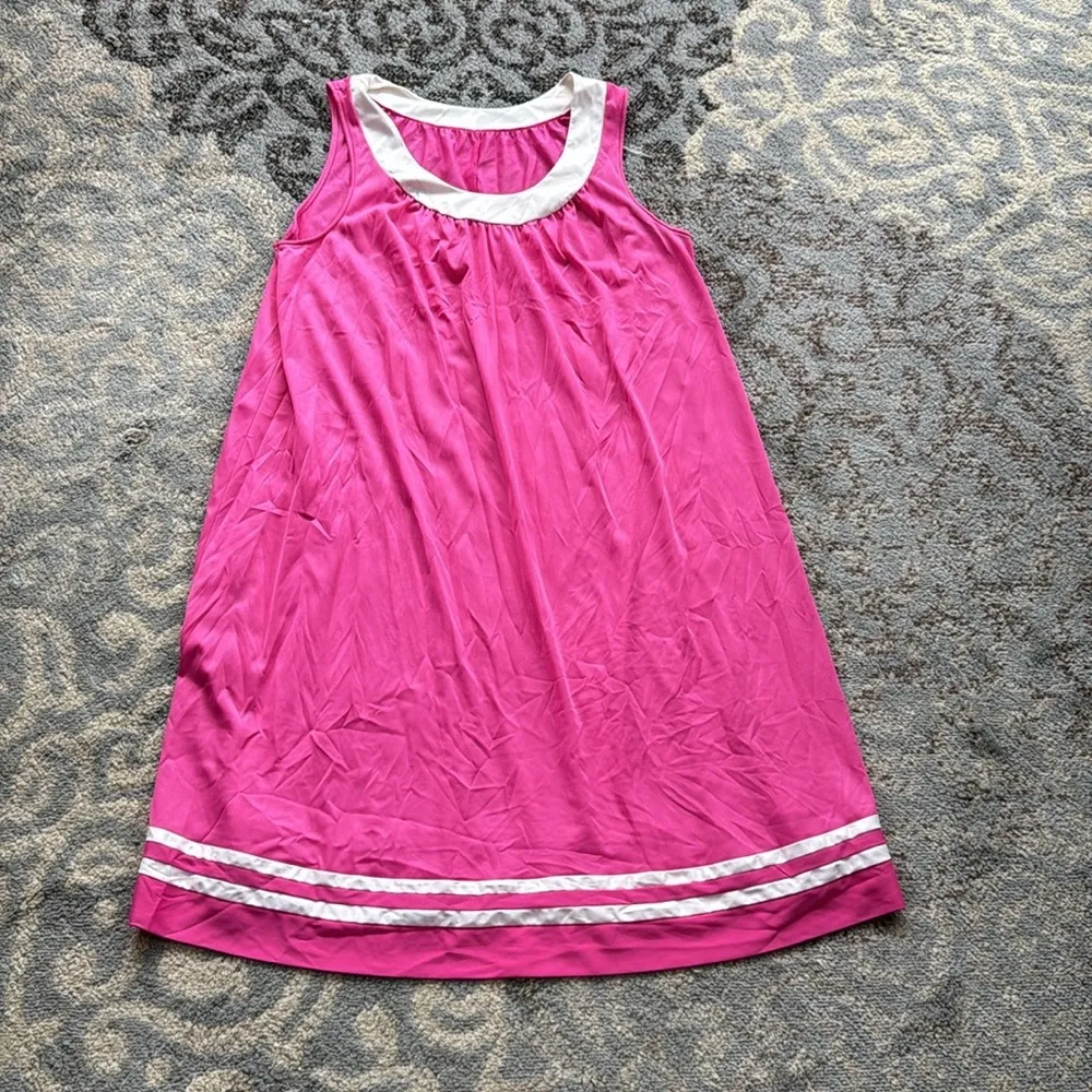 Vintage Vanity Fair Nylon Nightgown & Robe Set Hot Pink White Small - Image 2