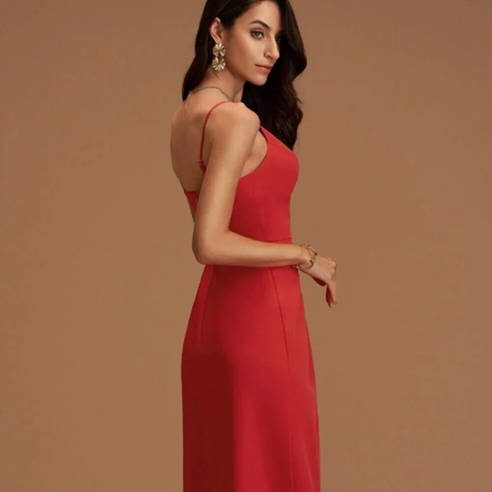 JJ's House 244576 Red Charmeuse Bridesmaid Dress V-Neck Wrap Midi Cocktail S - Image 4