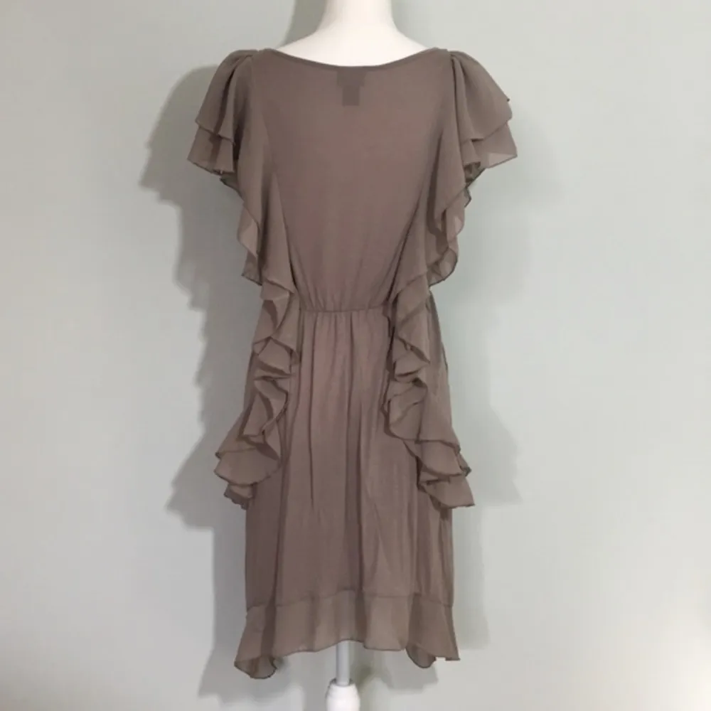 Taupe Brown Ruffle Sheath Shift Dress  Medium - Image 2