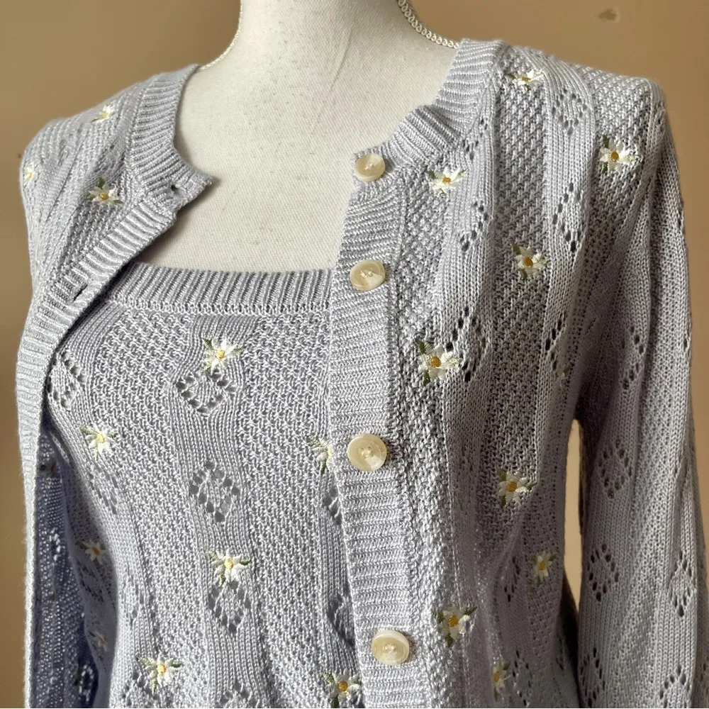 PINK ROSE | Lavender Purple 2-pc Knit Floral Cropped Tank & Cardigan Set Sz S - Image 3