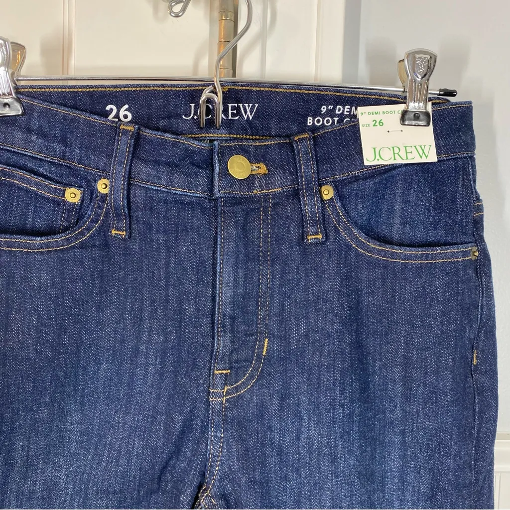 J. Crew Womens Size 26 9” High-Rise Demi-Boot Crop Jeans in Dark Worn Wash READ‎ - Image 4