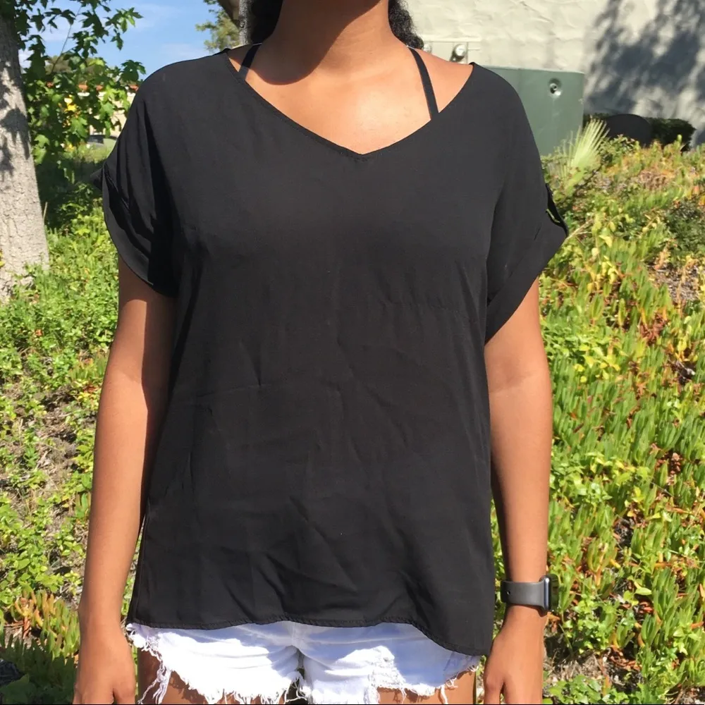 Sheer black blouse. It’s a low key v neck blouse. Size M - Image 6