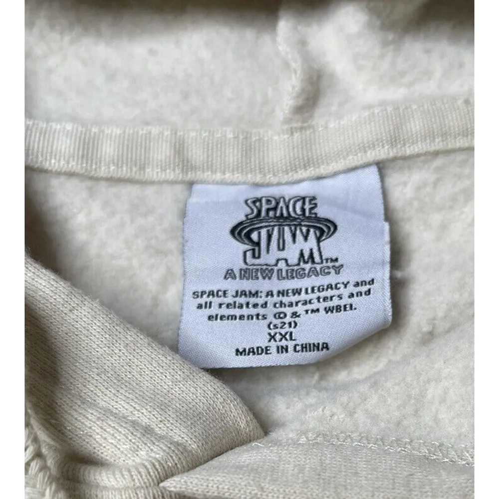 Space Jam A New Legacy Graphic Hoodie Beige Stay Tuned Adult Sweatshirt Sz XXL - Image 7