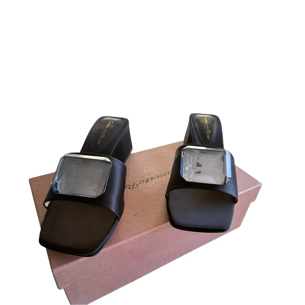 NWT Gianvito Rossi Black Jaipur 85 Satin Embellished Mules/Sandals EU 38/US 8 - Image 6