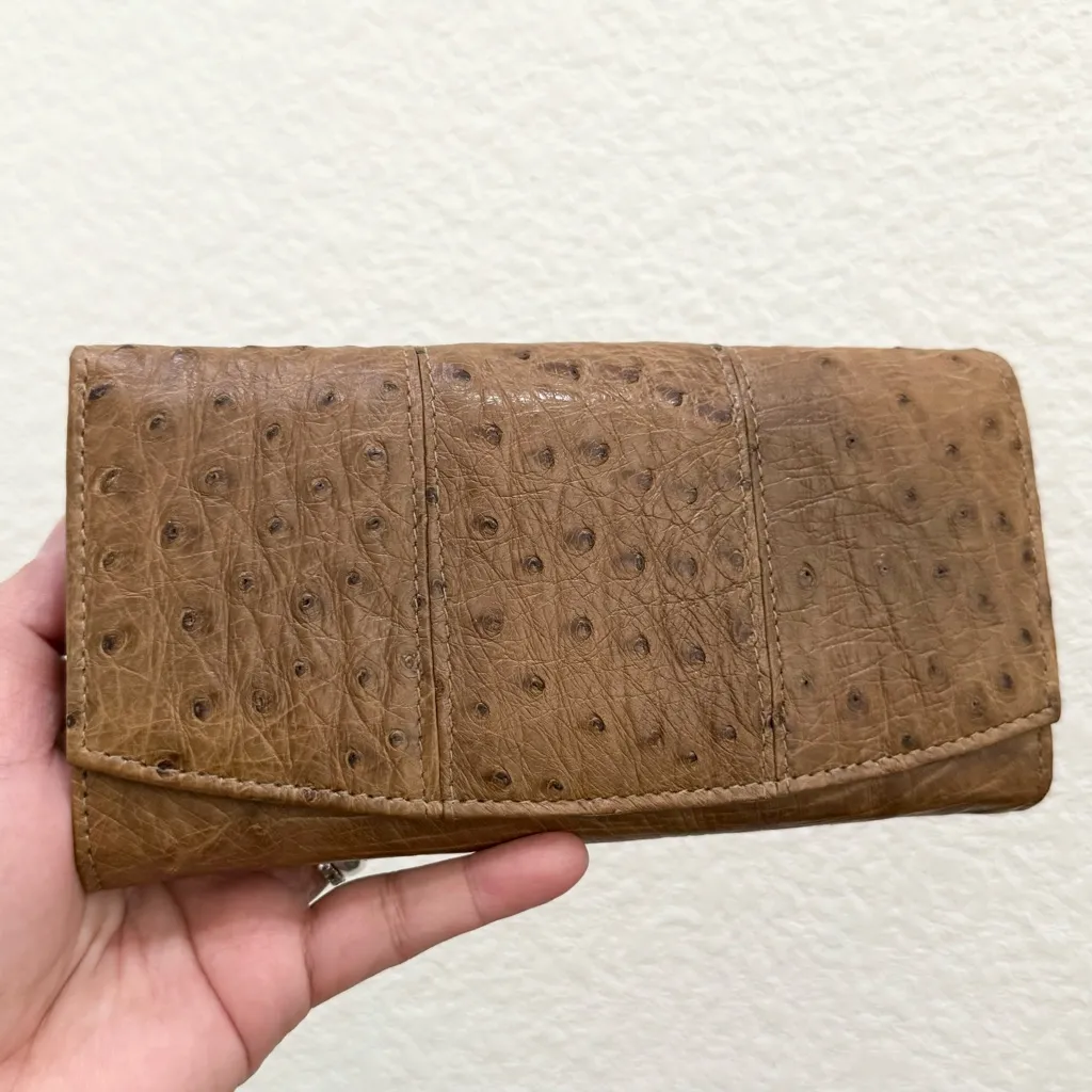 Vintage BUSBY Brown Genuine Ostrich Leather Clutch Bifold Wallet Handmade in RSA - Image 4