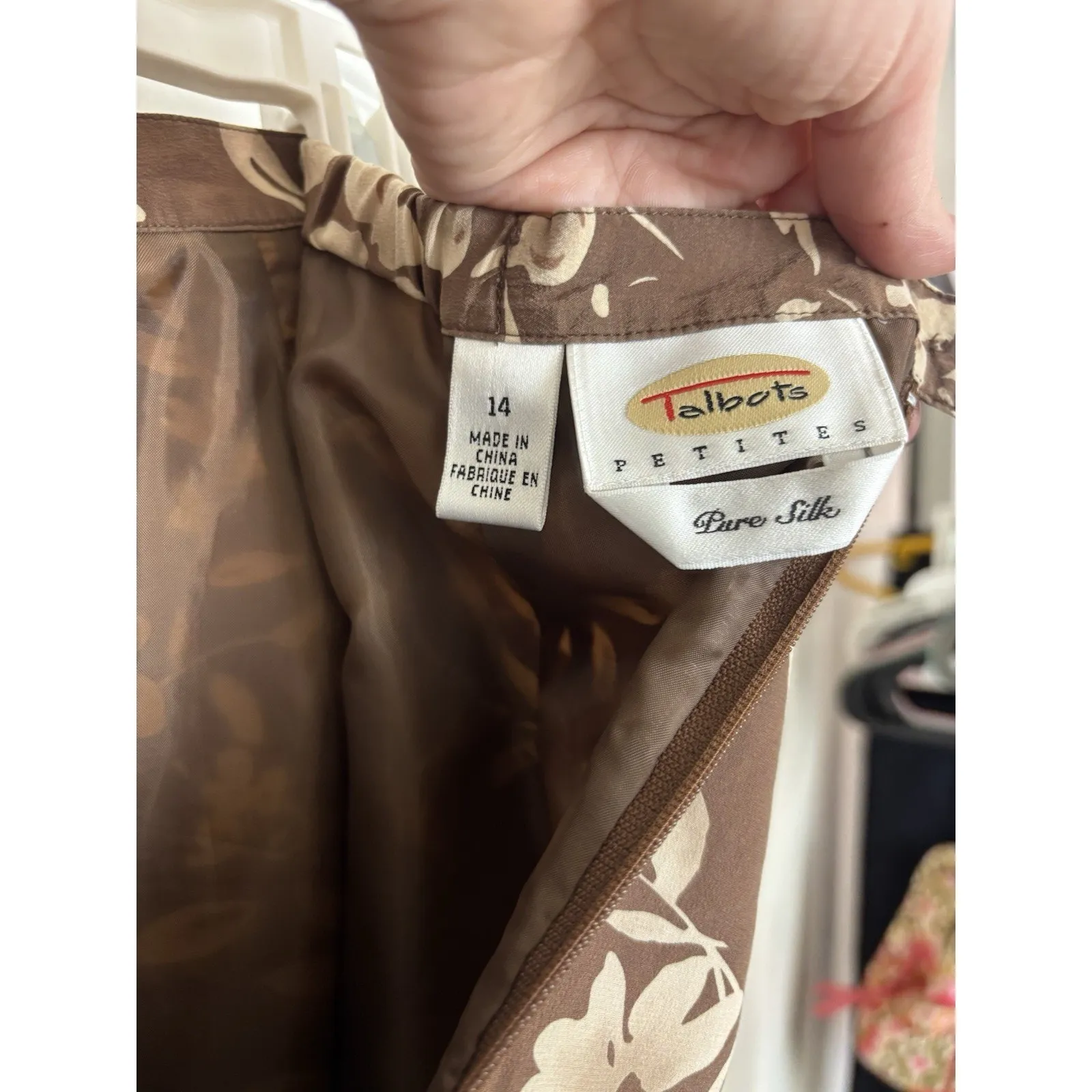 Vtg 80s Talbots Silk Brown Floral Midi Skirt Size 14 Fairy Boho Indie Cottage - Image 5