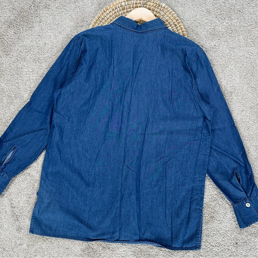 Liz Claiborne Women’s Vintage Denim Button Up Shirt Longsleeve Pintuck Pleated L - Image 8