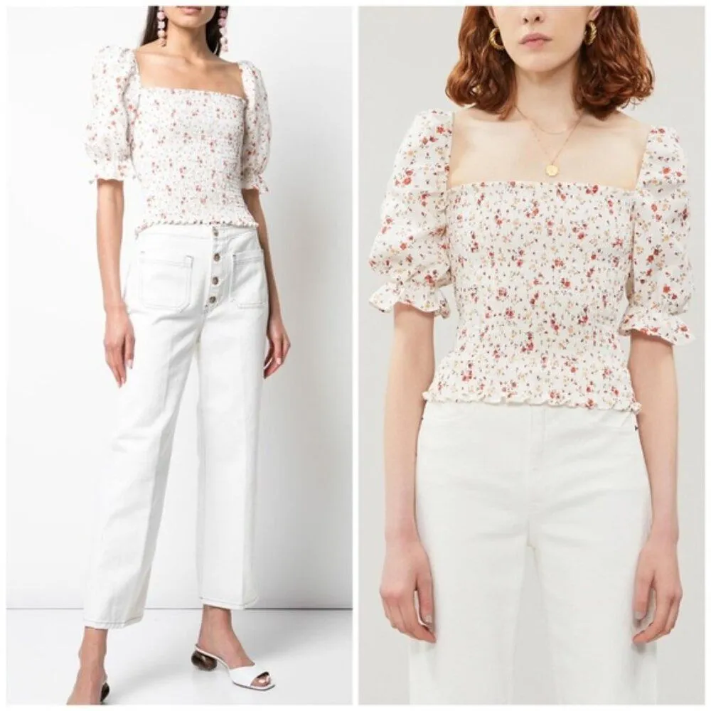 💕REFORMATION Clementine Ruched Floral Linen Top ~ Veronica Micro Floral XS NWOT - Image 7