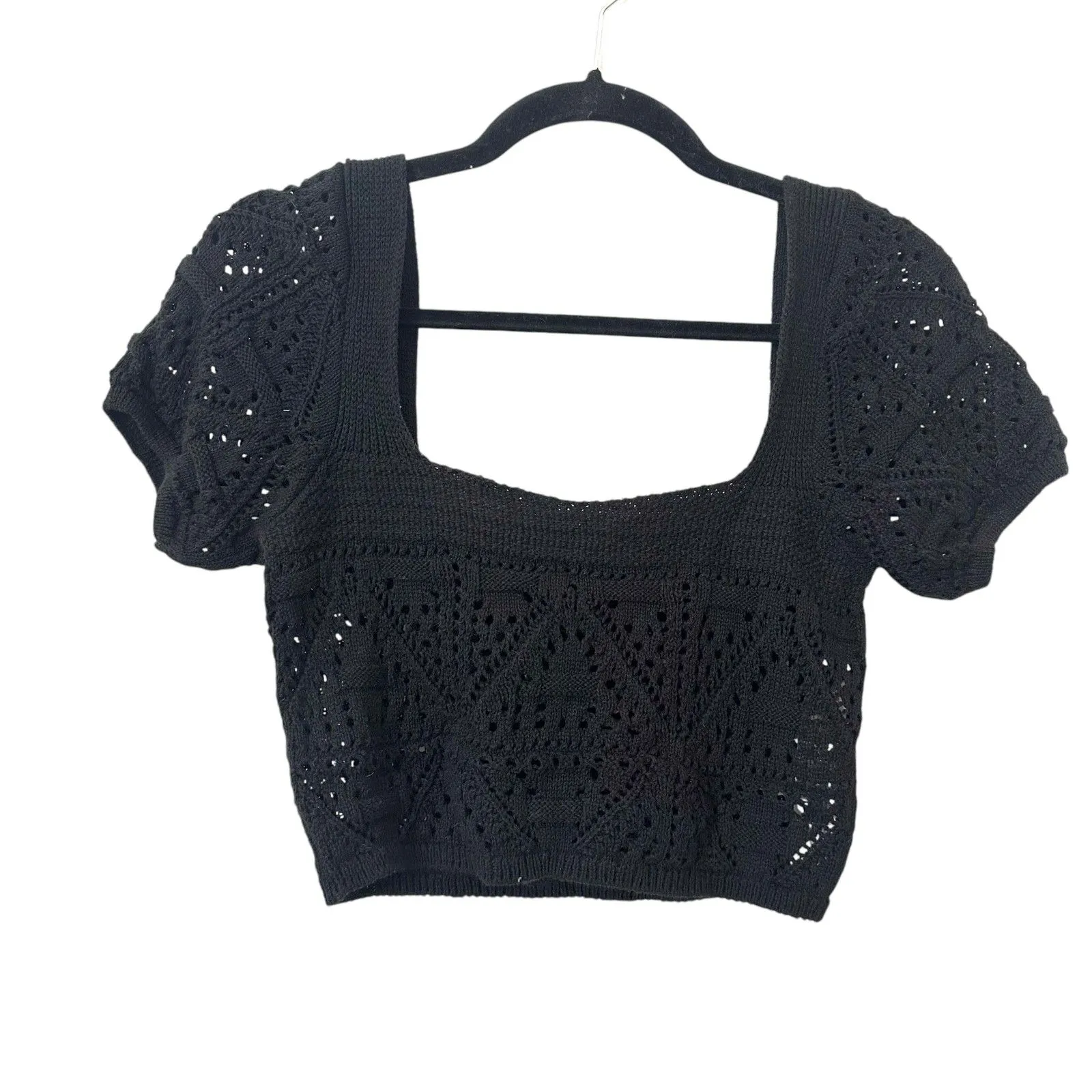 ZARA Crochet Cropped Knit‎ Top Black Small - Image 2