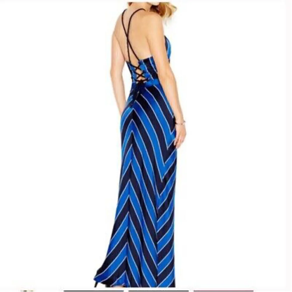 Guess Maxi Nautical Sailor Striped Rope Dress open back Sz 6 - Image 2