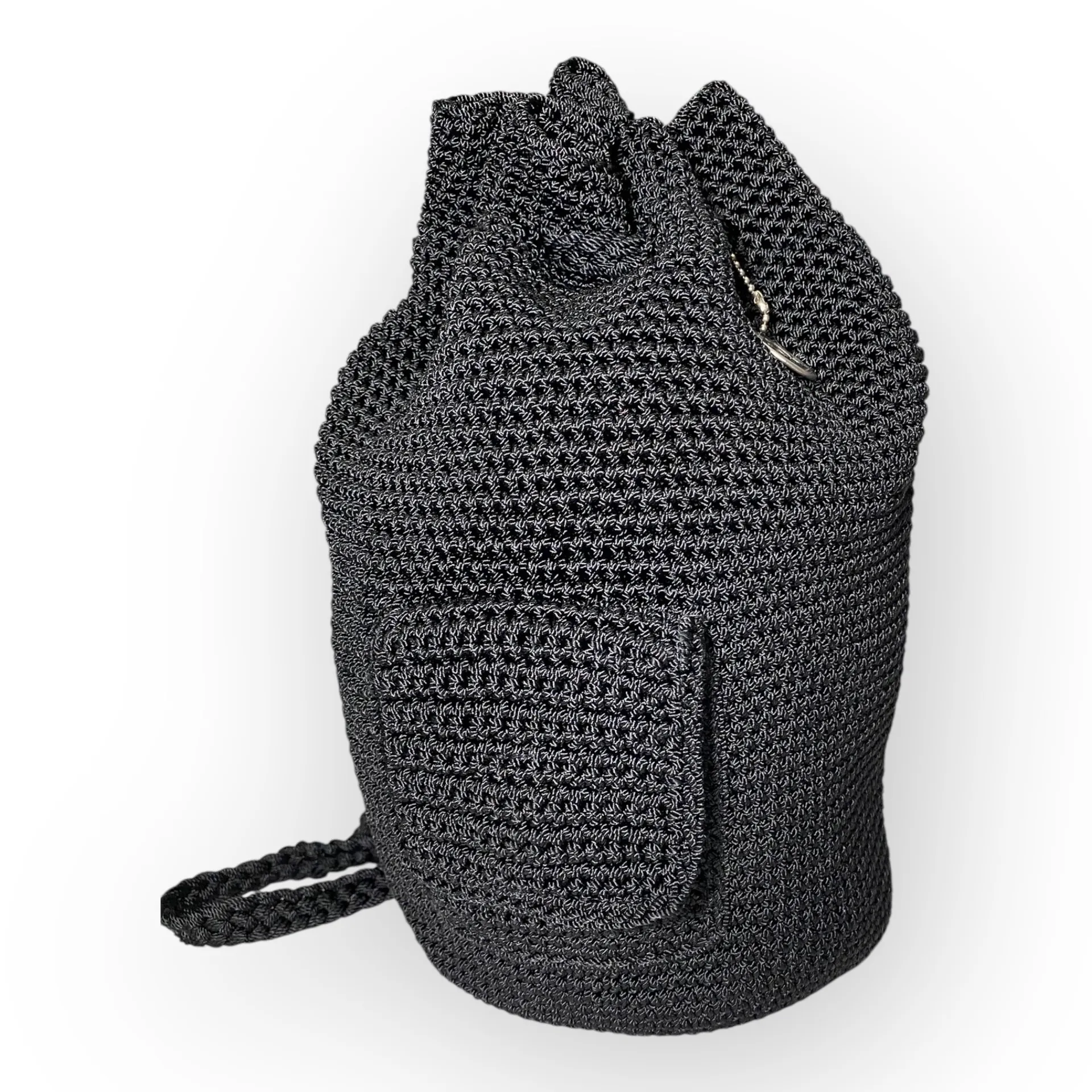 The Sak Bucket Bag Backpack Black Crochet Knit Drawstring Boho Chic Woven - Image 7