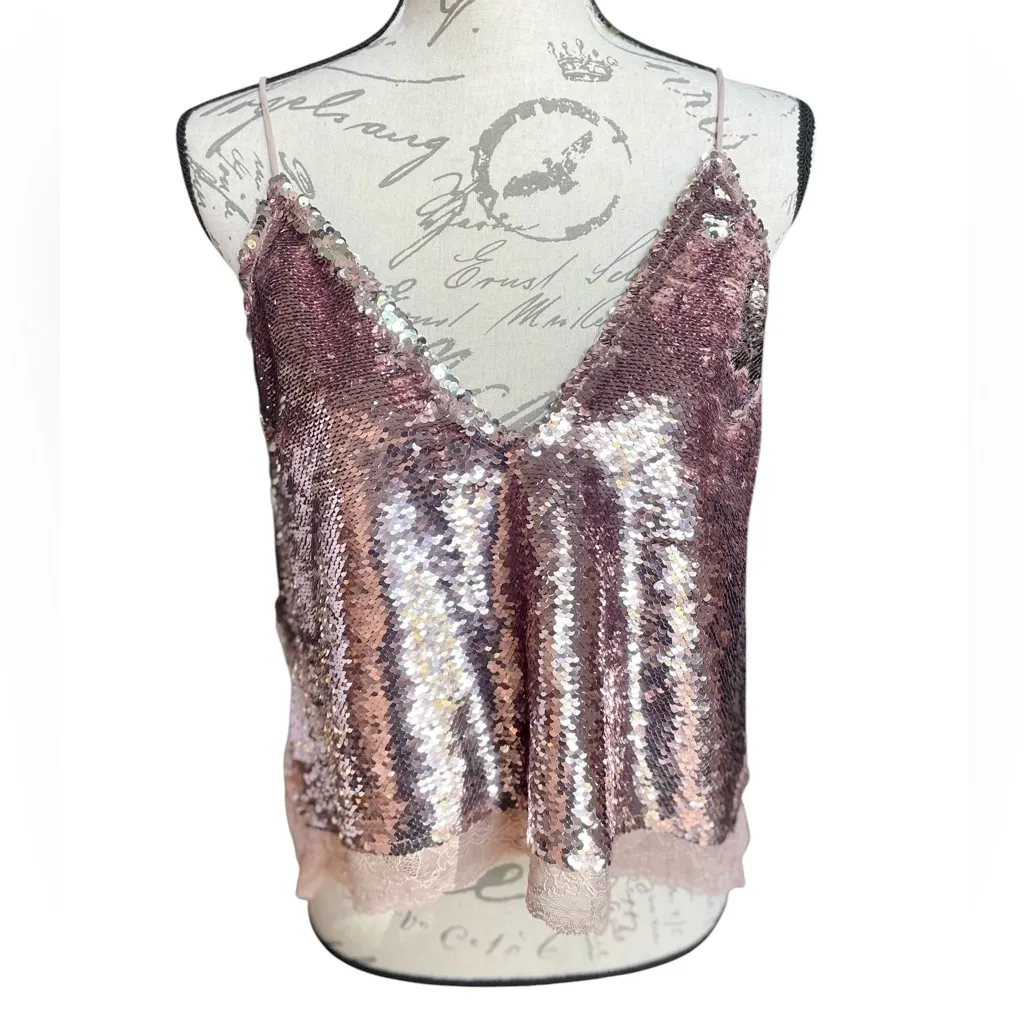 Free People Intimately Free Swinging Surpice pink sequin cami lace trim - Image 4