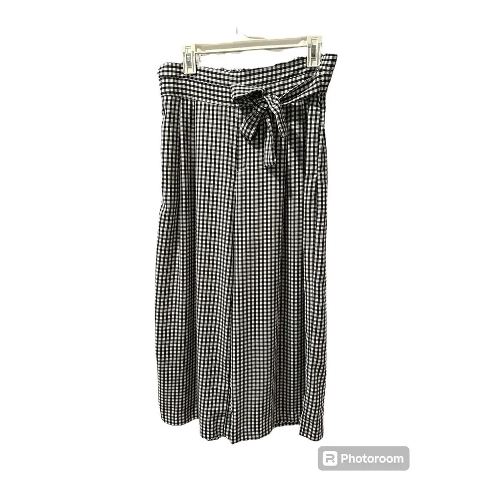 Zara Trafaluc Navy White Gingham Checkered Wideleg Cropped Pant Size Small - Image 2