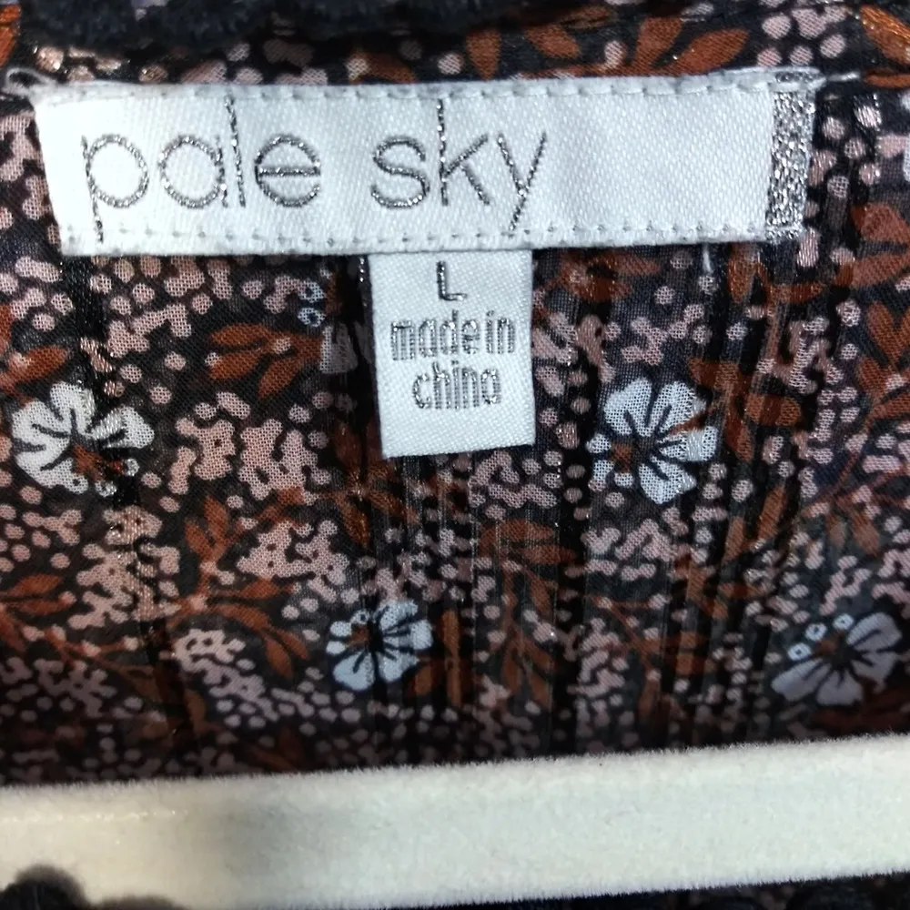 Pale Sky Brown Floral Roll Tab Sleeves Boho Blouse Size L Size L - Image 8