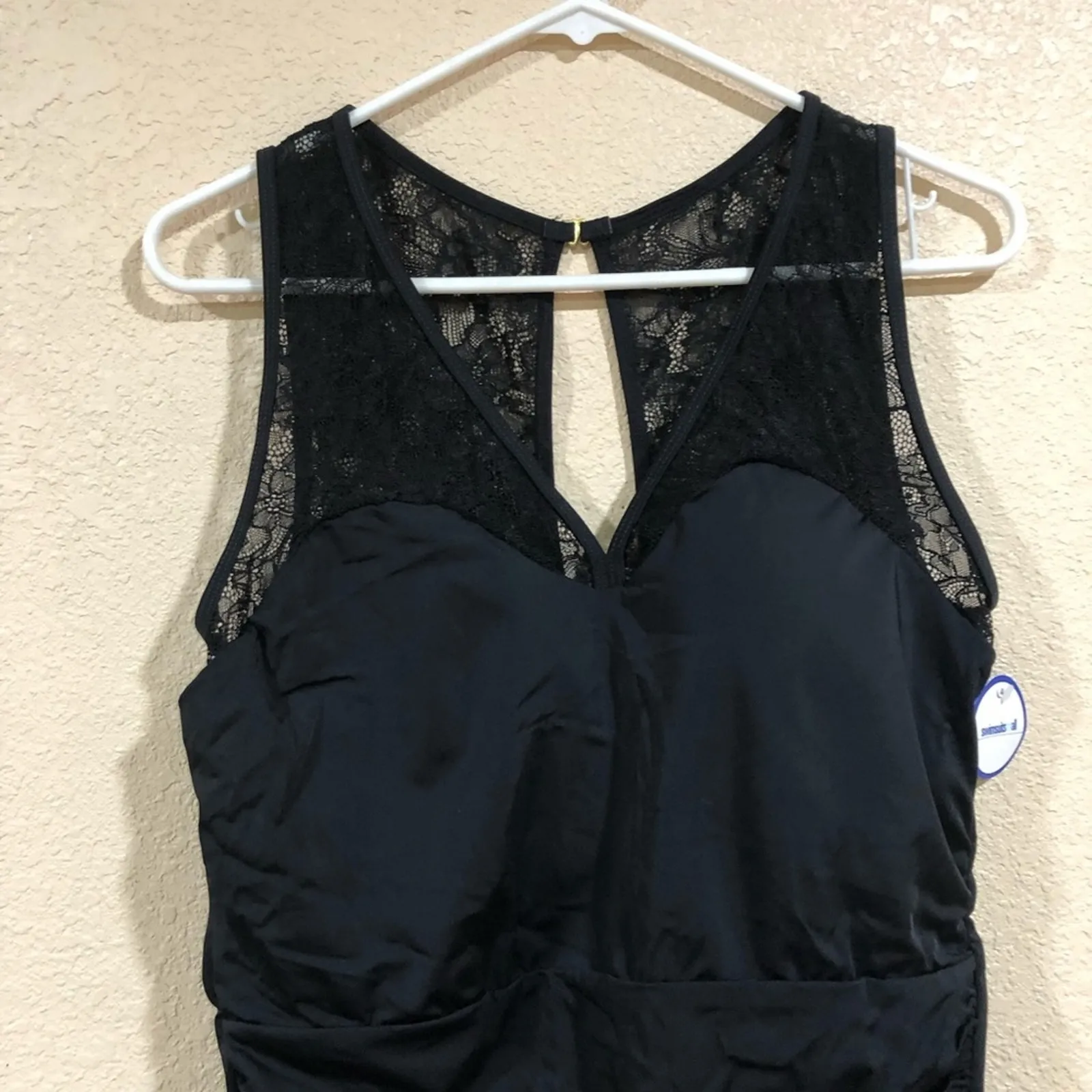 NWT Swimsuits for All black lace ruched v neckline one piece swimsuit 18 - Image 3