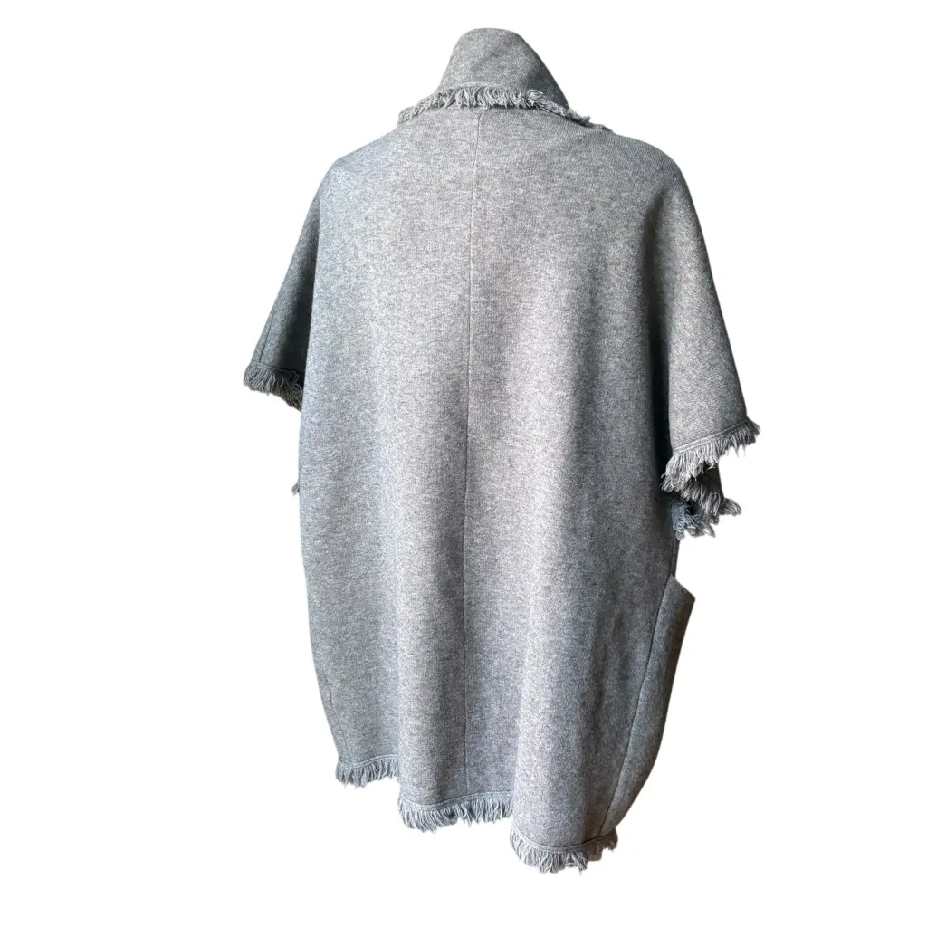 THML Fringe Trim Heather Gray Open Front Cardigan Sweater, Sz L - Image 6