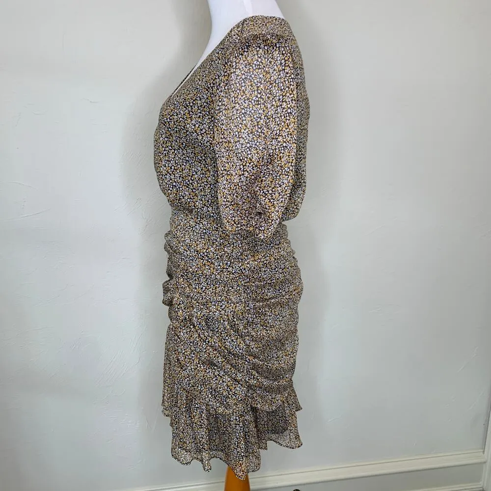 ASTR Black Gold Ditsy Floral Shirred Botton Mini Dress Sz Medium - Image 4