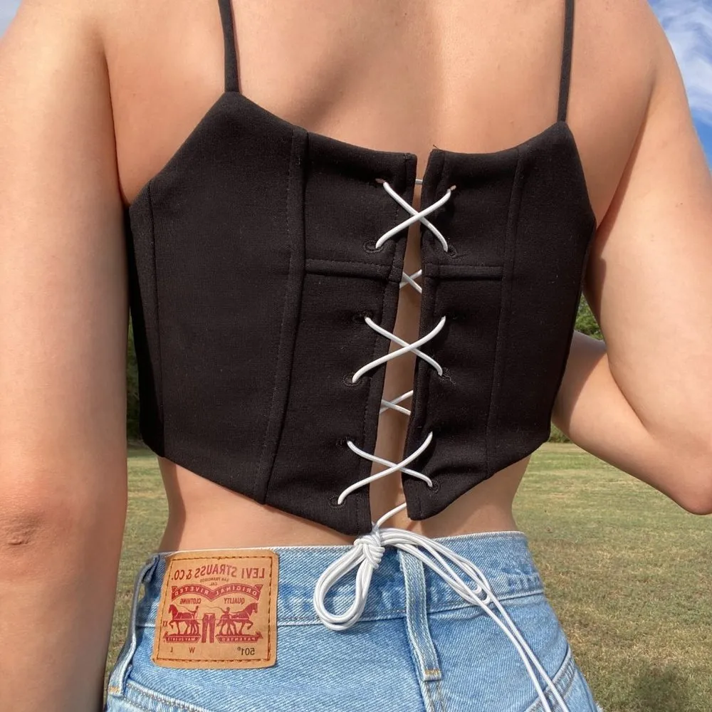 Midnight Black Reworked Nike Spellout Corset Top - Image 3