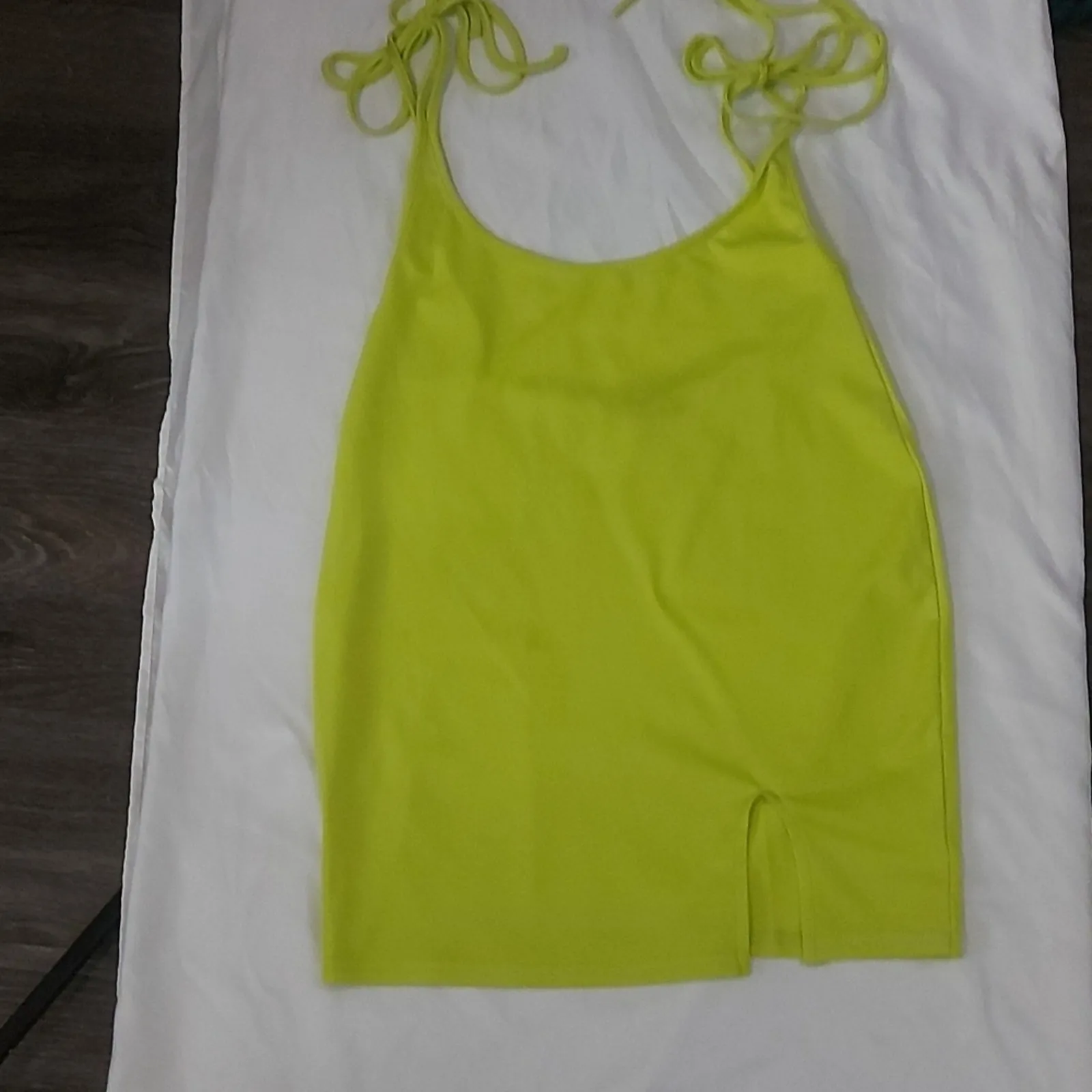 SHEIN Neon Yellow-Green Bodycon Dress M Dopamine Coconut Girl Rainbowcore Rave - Image 3