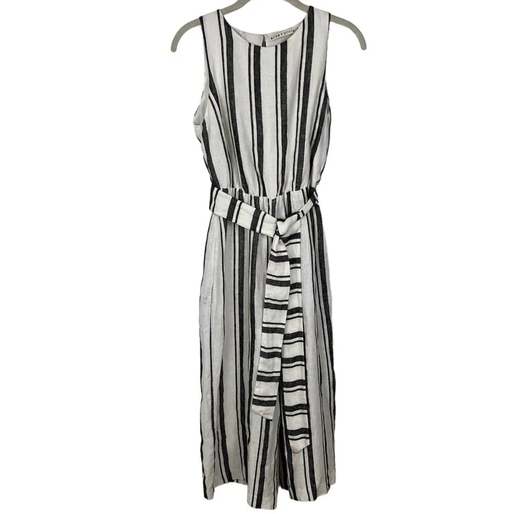 Franny Linen Gaucho Striped Jumpsuit 0 XS Belted European Summer - Image 4
