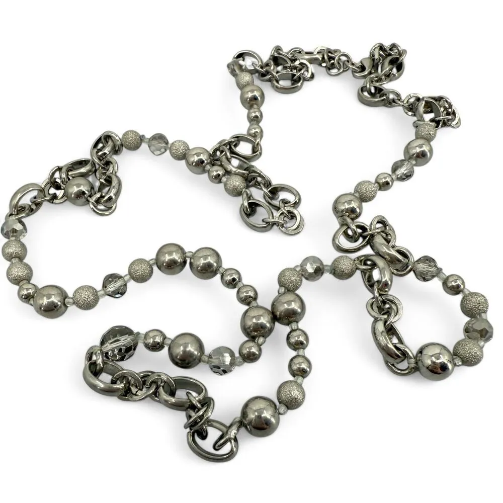 Banana Republic Long Necklace Silver Tone Bead and Chain Layering Piece - Image 2