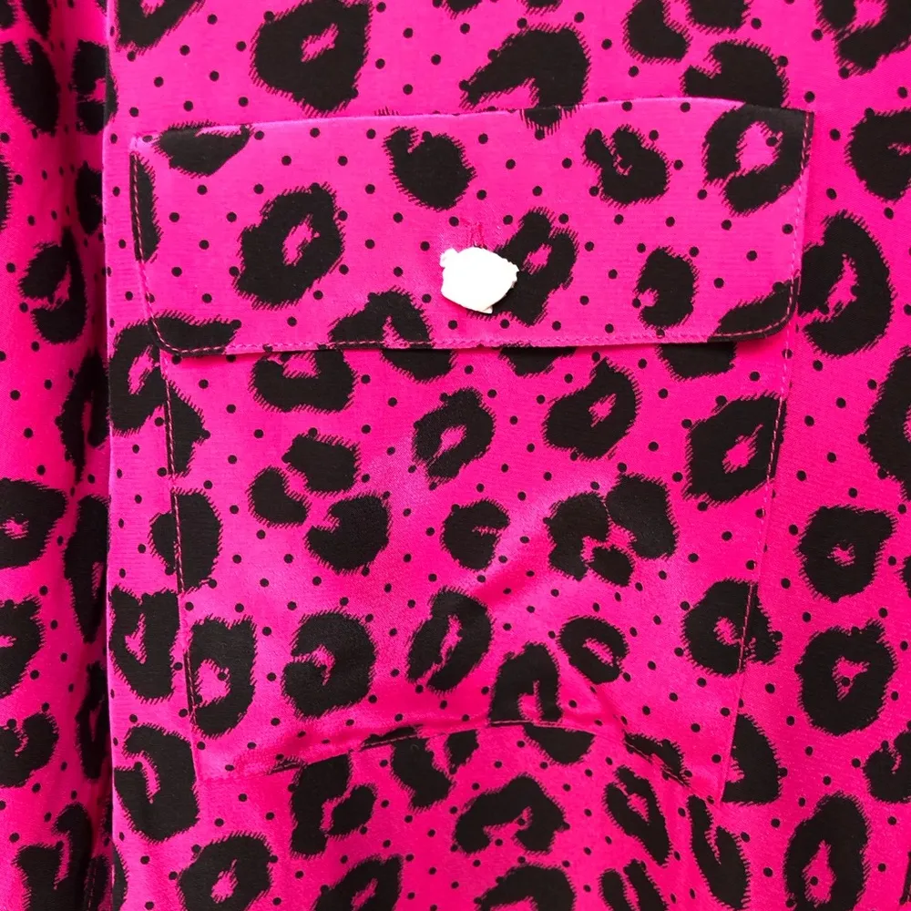 JUICY COUTURE Heartbreaker Dotty Cheetah Silk Long Sleeve Red Blouse Size Large - Image 3