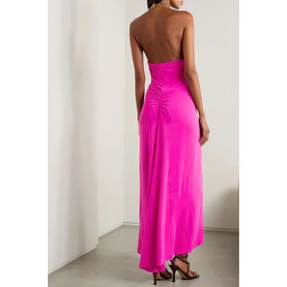 VERONICA BEARD chain-embellished ruched stretch-jersey halterneck maxi dress M - Image 2