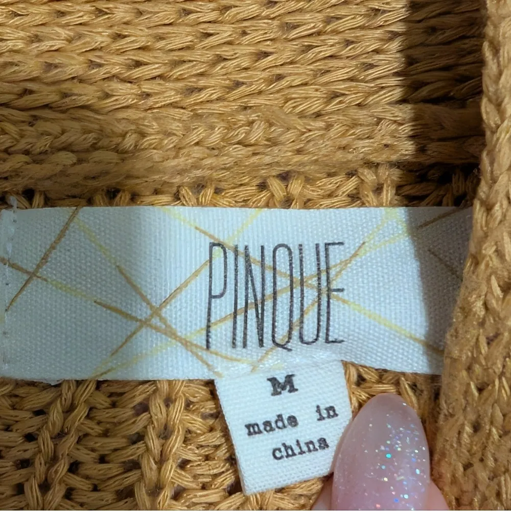 Pinque Cardigan Sweater M Medium Mustard Lace Up Back Yellow Gold Long Tunic - Image 2