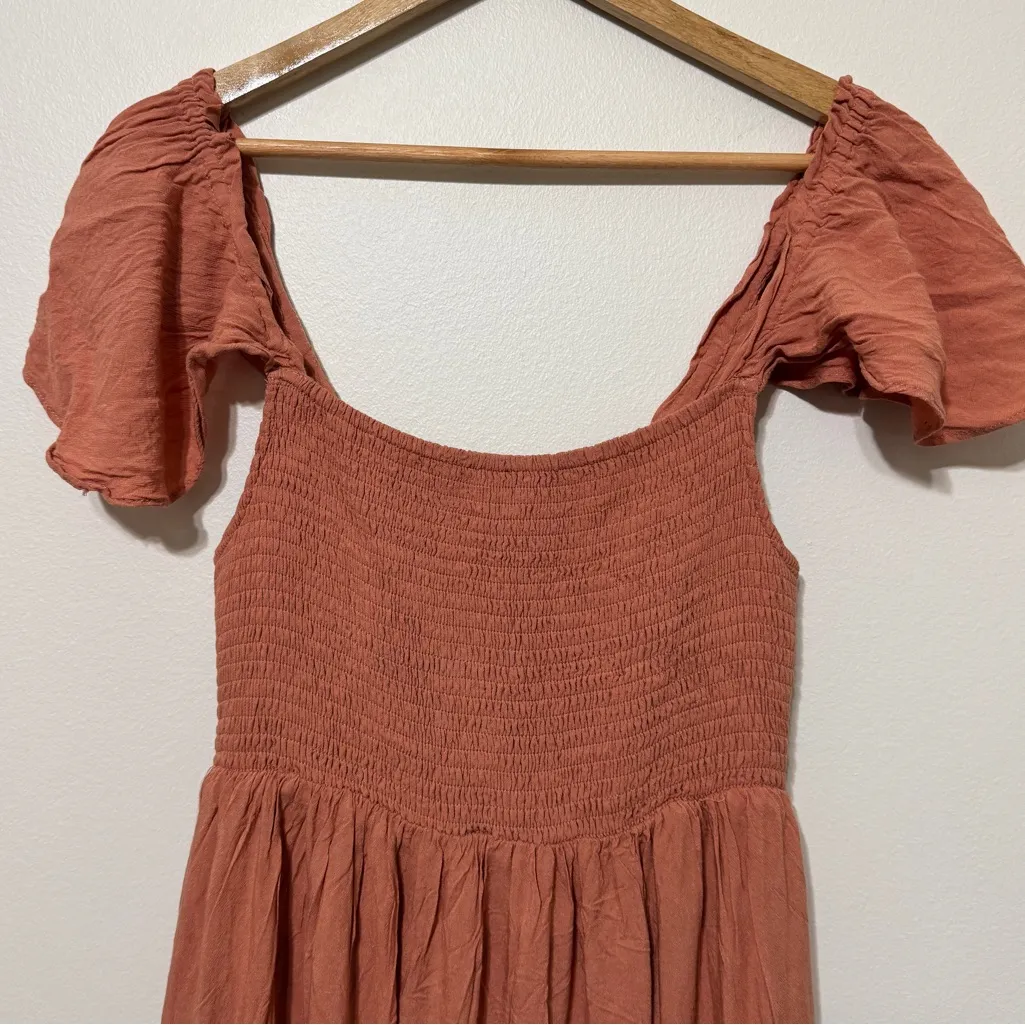 Carly Jean Smocked Maxi Dress Size Small Tiered Coral Ruffle Beach Summer - Image 3