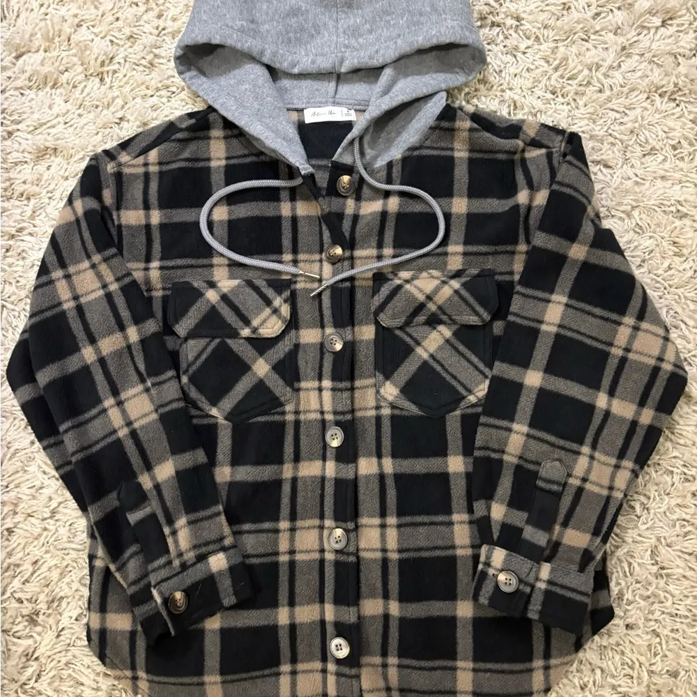Plaid Long Sleeve Hoodie Size S - Image 4