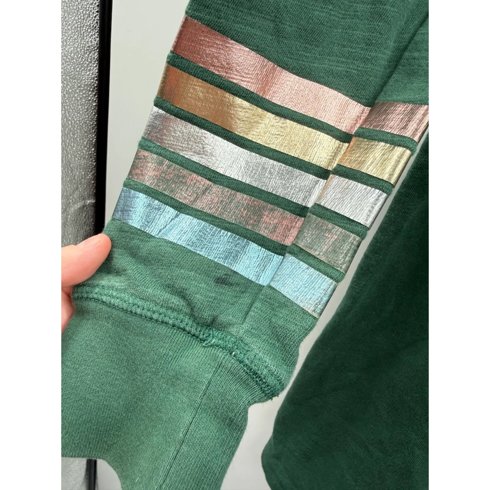 Boden Mabel Sweatshirt Dress Women's Size 8‎ Green Foil Sleeve Casual Pullover - Image 9